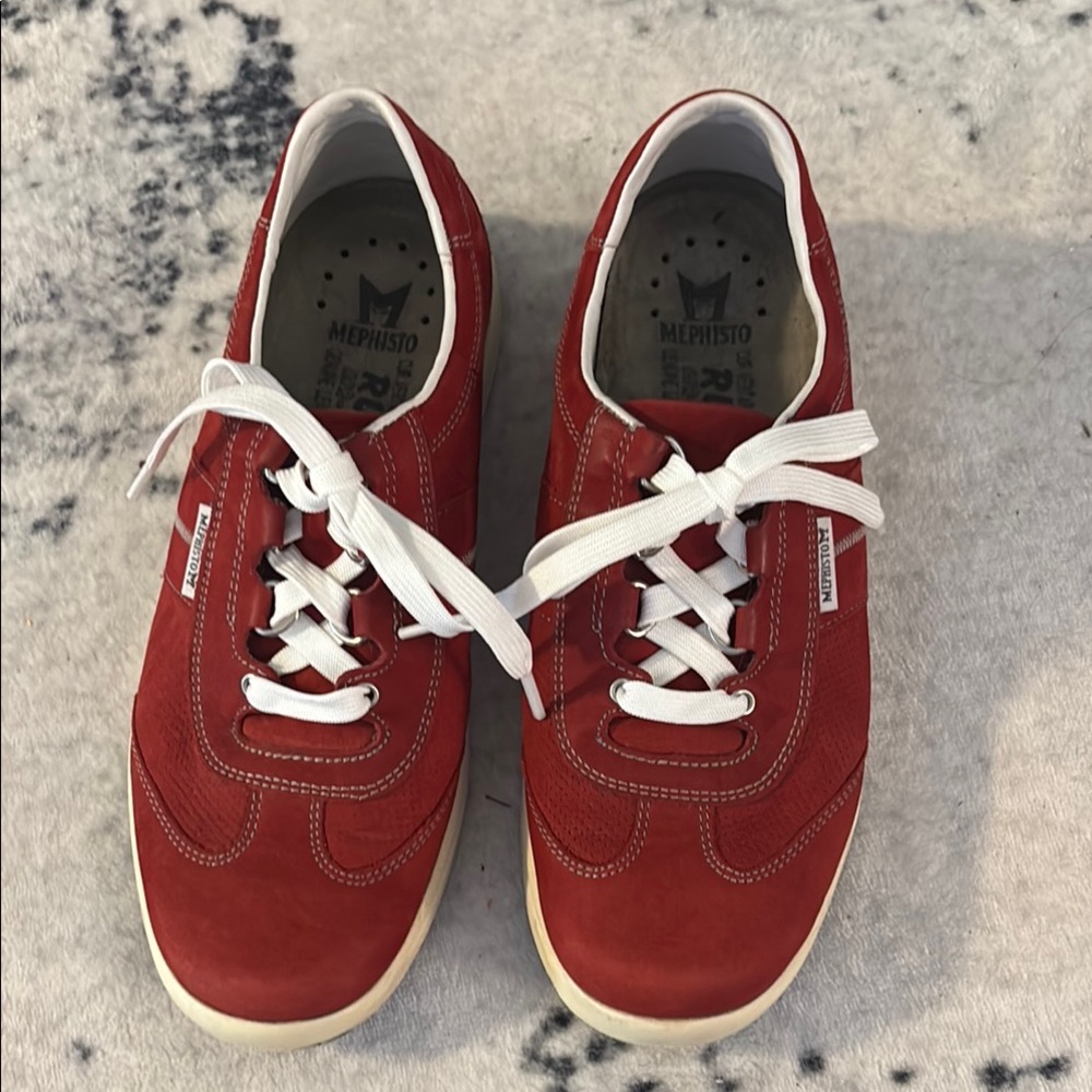 Mephisto Women’s Laser Perf Red Nubuck Classic Sneakers